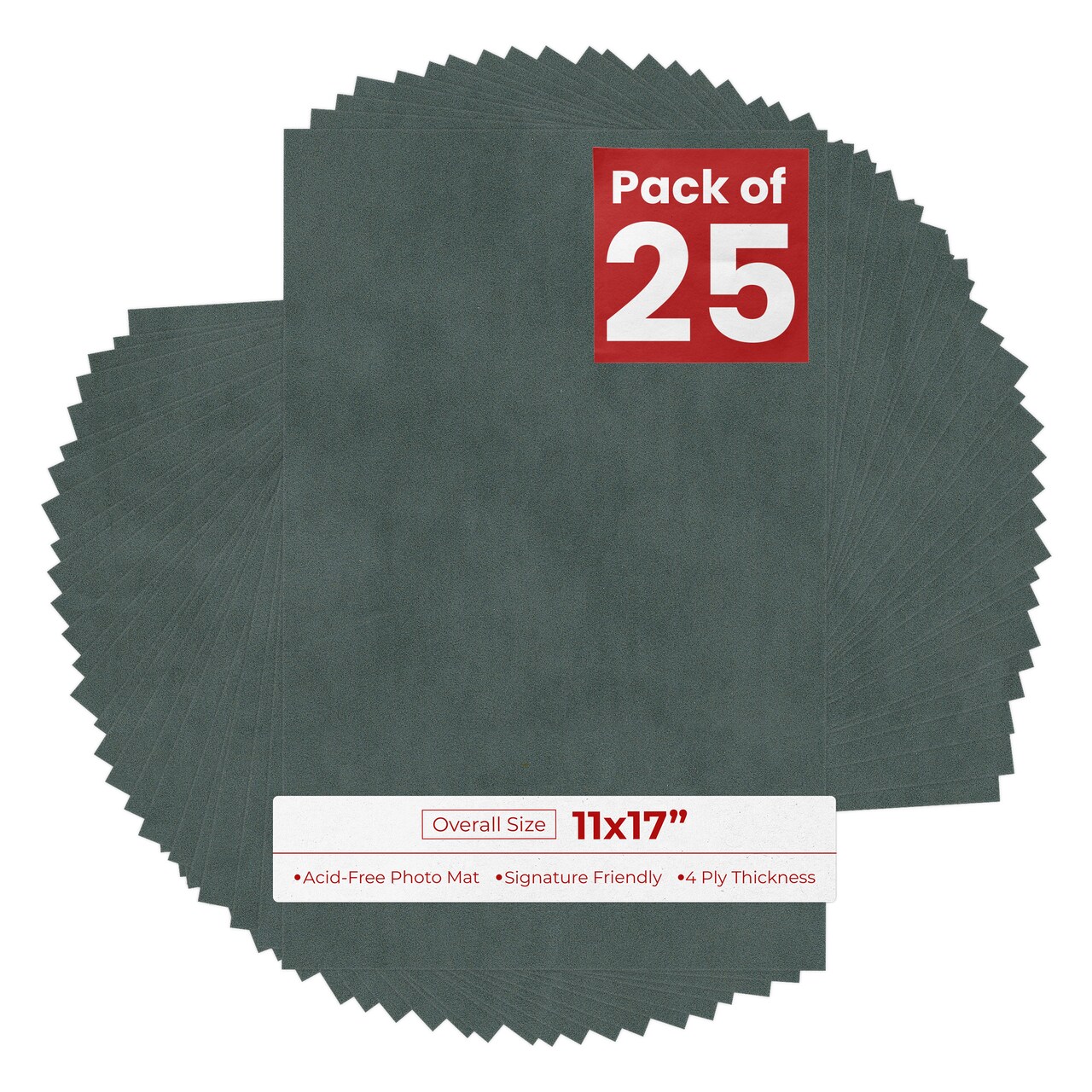 Dark Grey Suede 11x17 Uncut Mat Board - Blank Sheets, No Opening